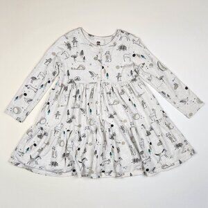 Tea Collection Long Sleeve Tiered Henley Dress Forest Animals sz 7